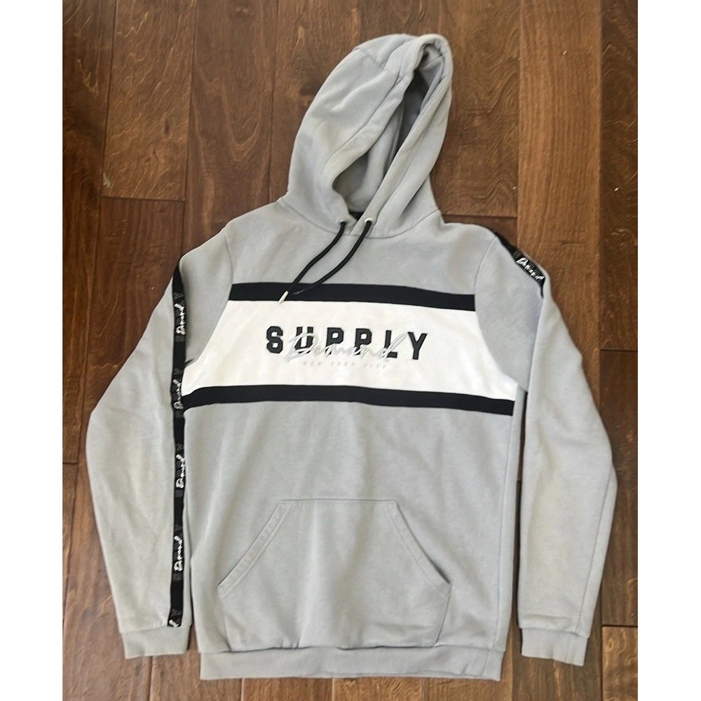Supply & Demand NYC Men's Pullover Hoodie Gray Black White Long Sleeve